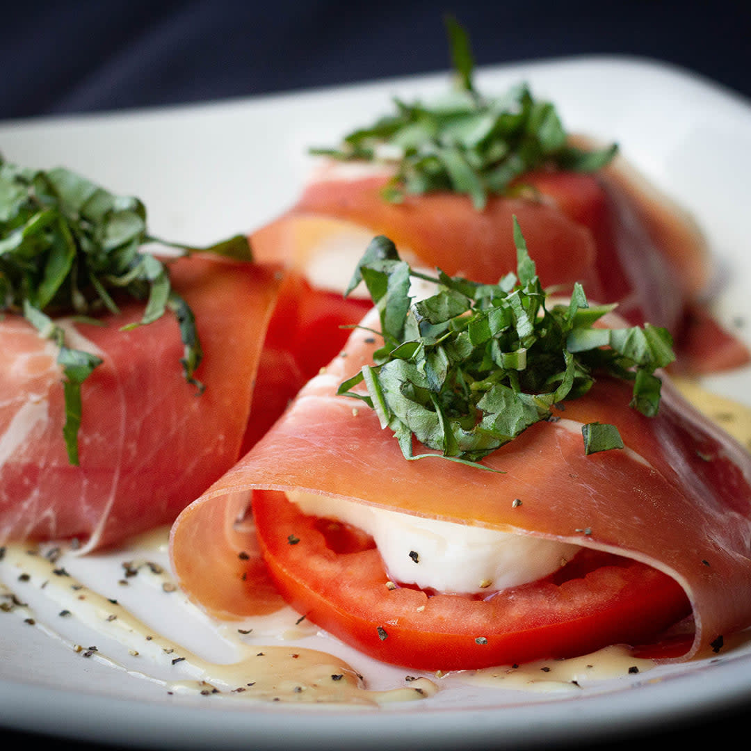 Prosciutto Wrapped Tomatoes & Fresh Mozzarella Appetizer