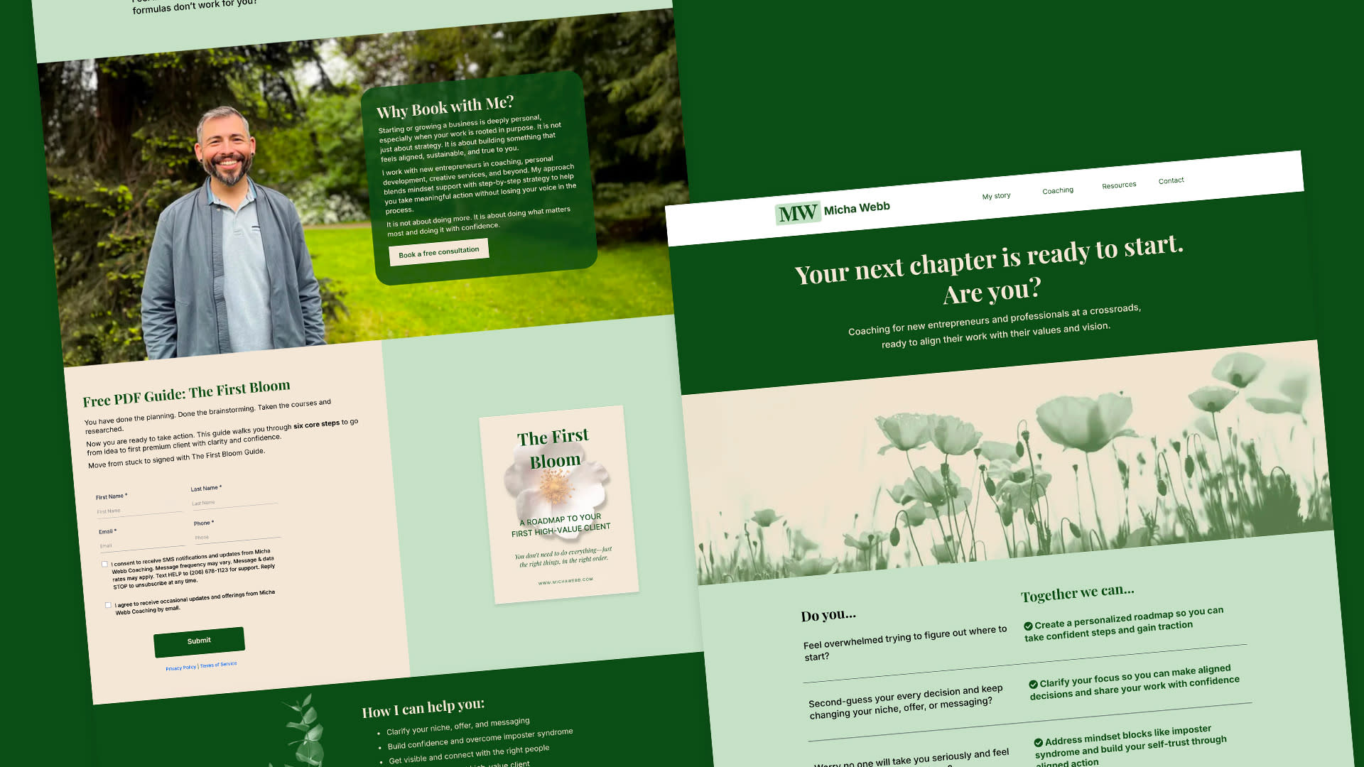 An screenshot of the homepage of Micha Webb's site.