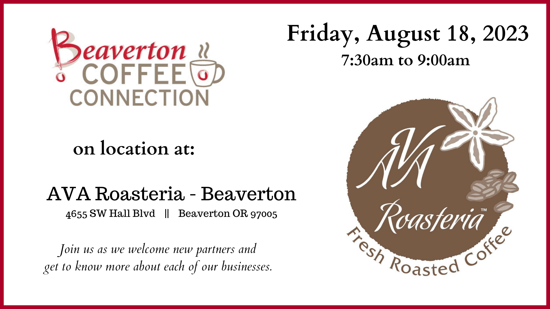 Coffee Connection at AVA Roasteria Beaverton Area Chamber of Commerce