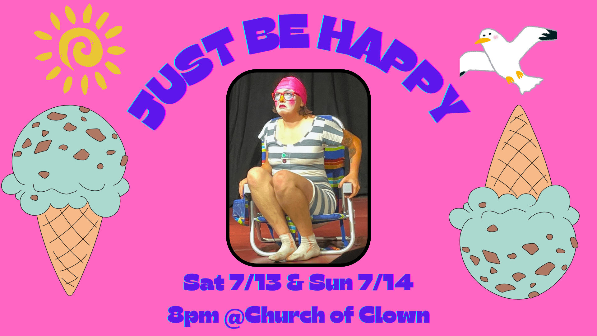 A girl sits in rollerskates on a beach chair looking very angry