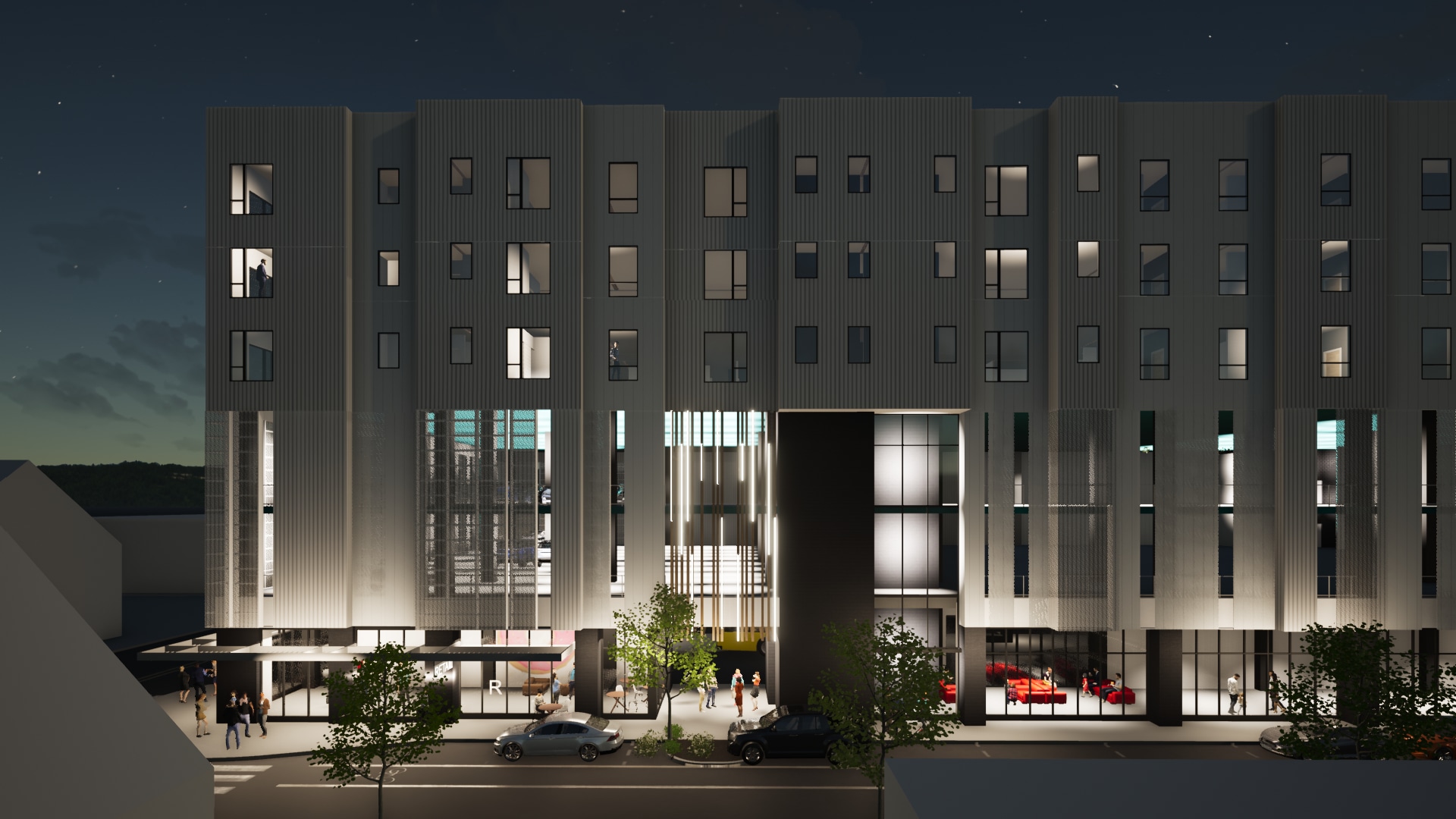 Alto Station Apartments at night