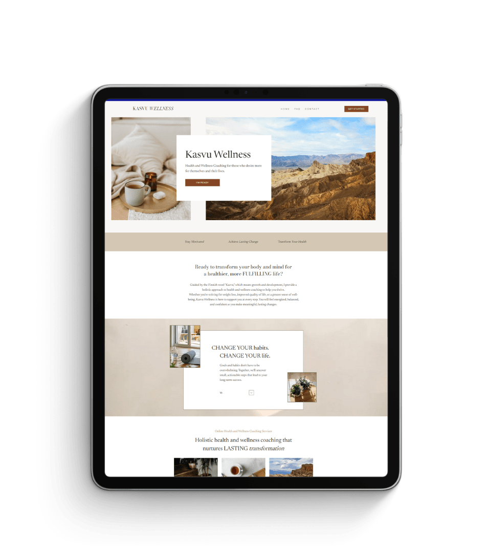 website mockup in tablet view for Kasvu Wellness