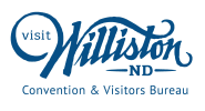 Visit Williston ND Convention & Visitors Bureau logo in the color blue
