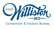 Visit Williston ND Convention & Visitors Bureau logo in the color blue