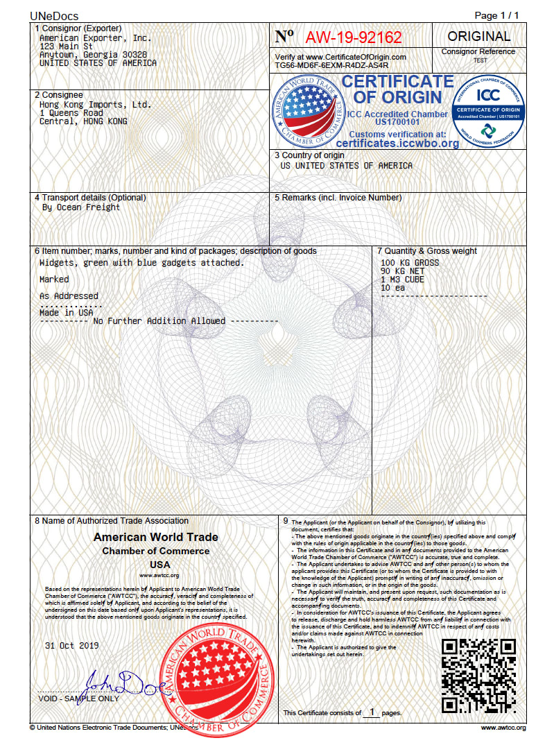 Certificate of Origin | Sample Document
