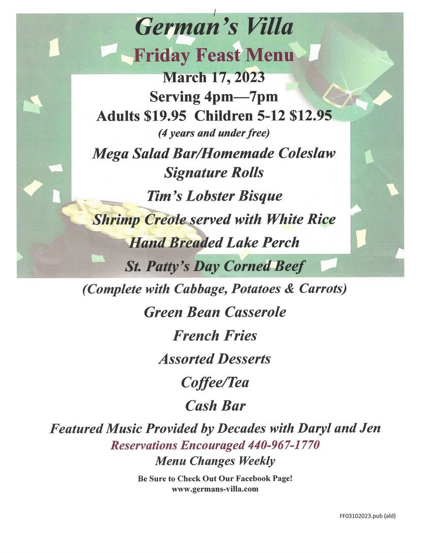 German #39 s Friday Feast March 17th Vermilion Chamber of Commerce