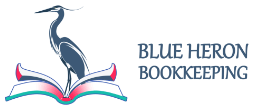 Blue Heron Bookkeeping logo featuring a stylized blue heron design symbolizing clarity, balance, & financial services.