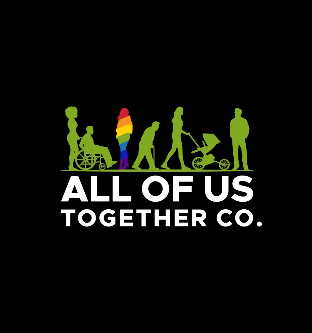 A color image featuring a colored logo of 7 diverse people and typewritten text positioned horizontally beneath graphic.