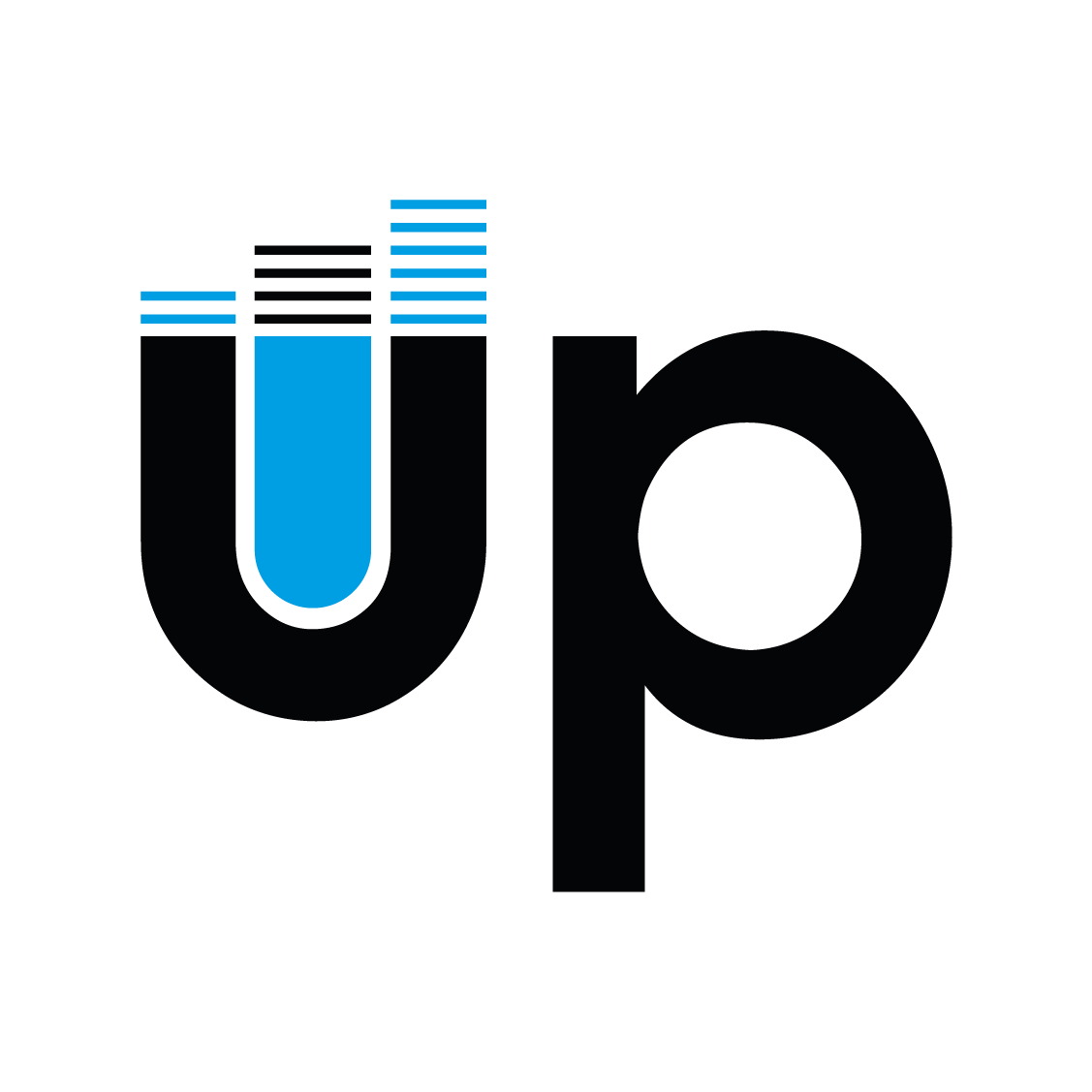 Level Up Automation logo mark showing a modern stylized ‘up’ with a blue tech-inspired ‘u’ and bold black ‘p’.