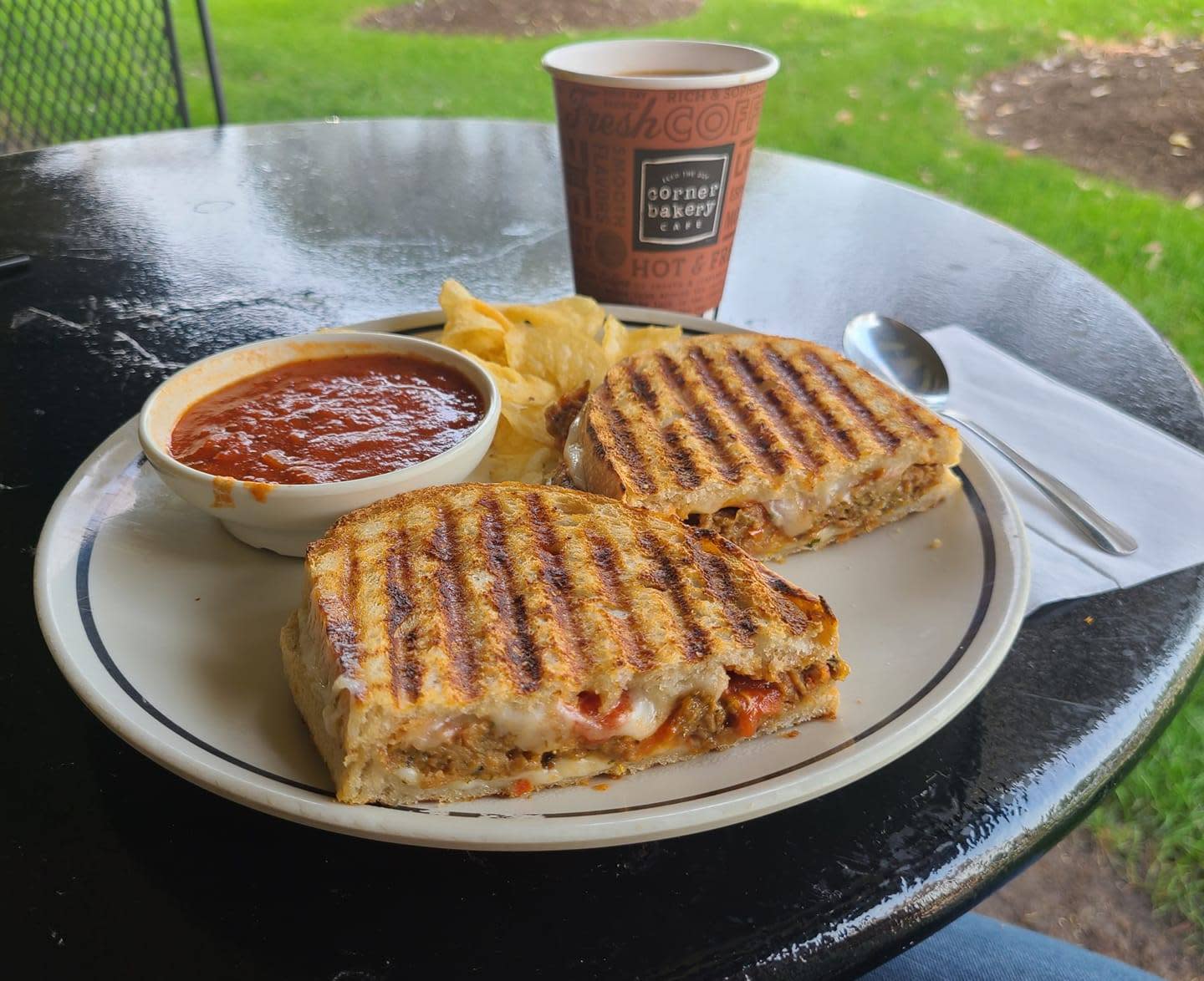 Corner Bakery Panini with Sause, Chips and Drink