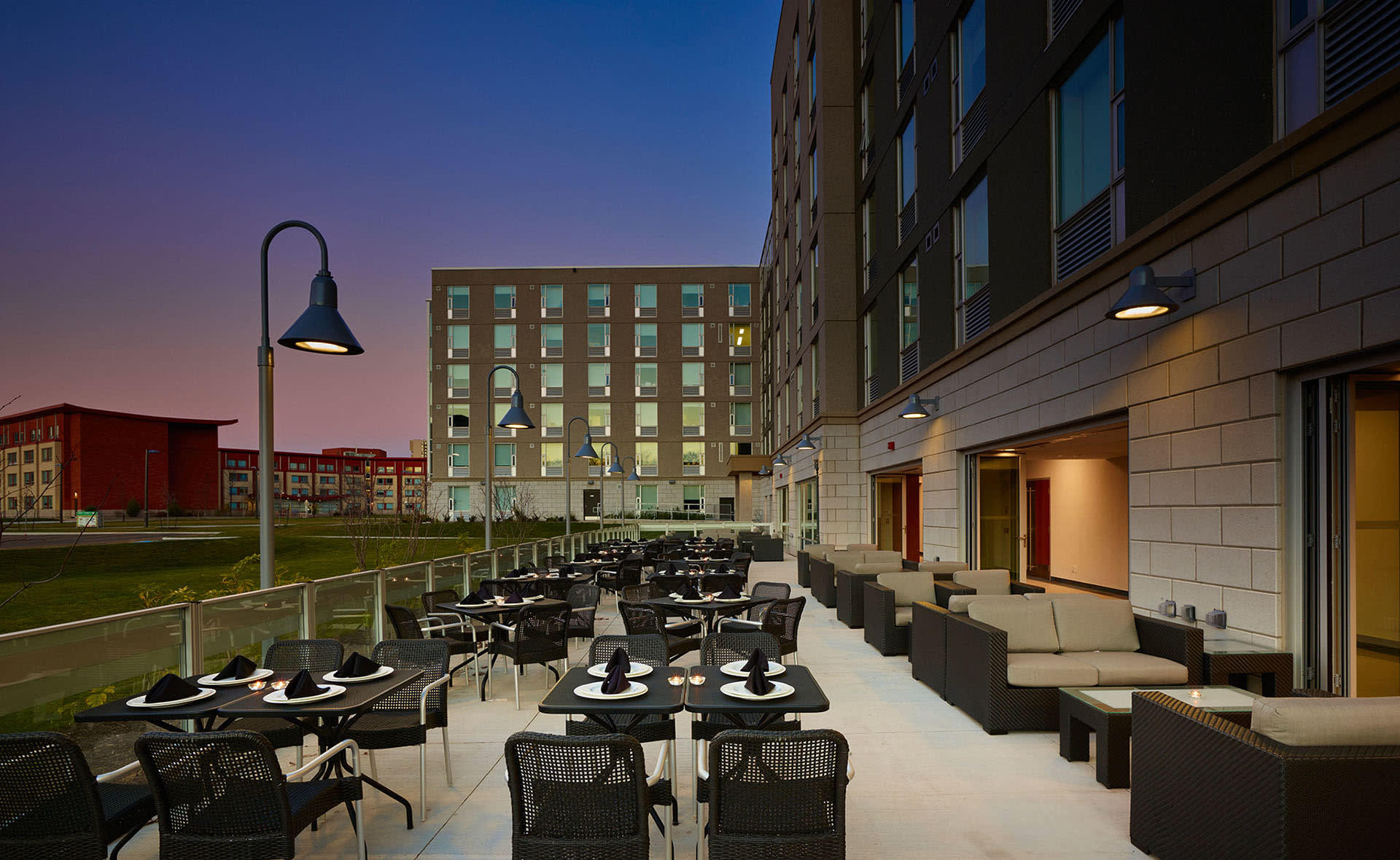 Sheridan Conference Centre building and patio