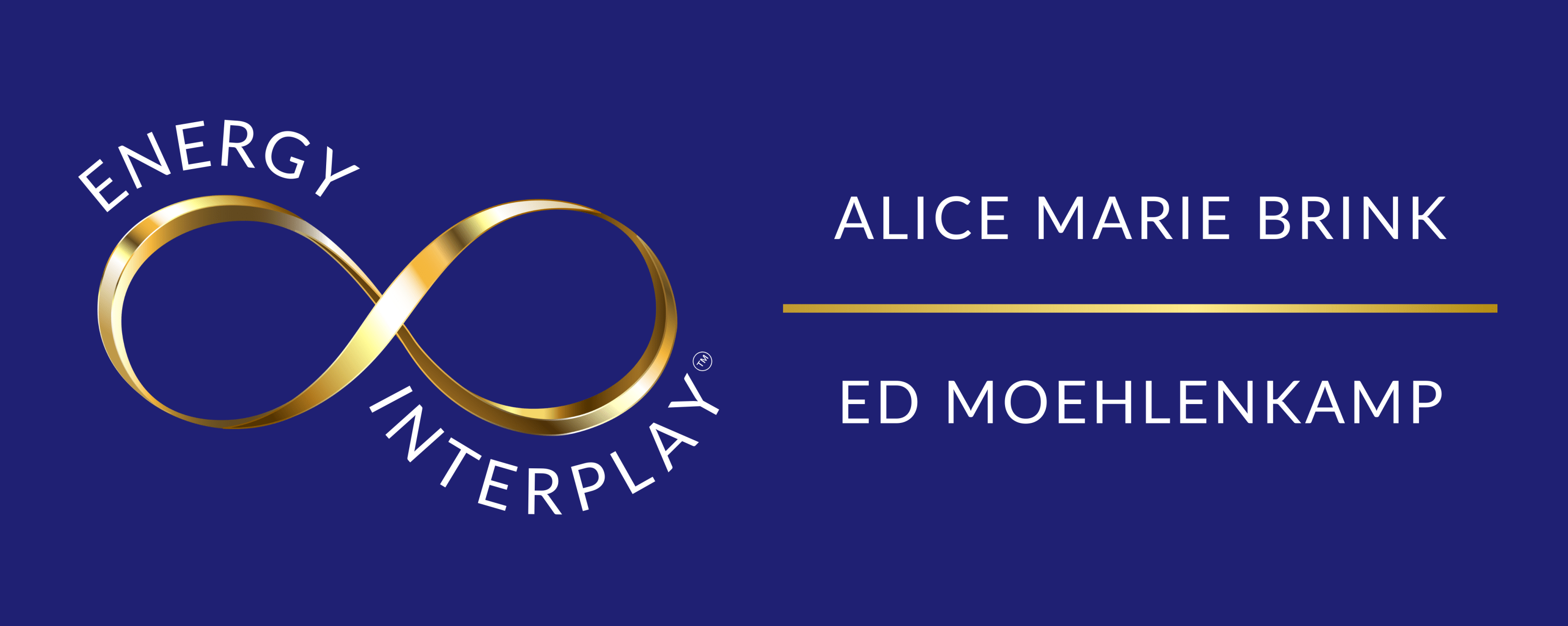 Blue logo with gold infinity sign and company name Energy InterPLAY