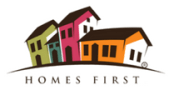 four mulicolored house icons with the words Homes First