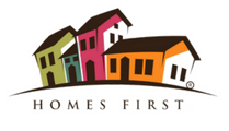 four mulicolored house icons with the words Homes First