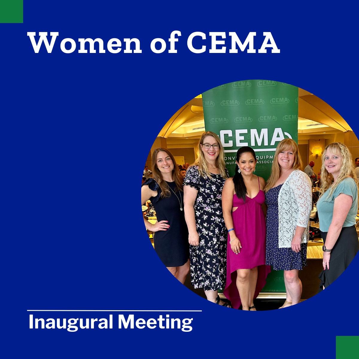 photo of women standing before a CEMA banner with text saying Women of CEMA Inaugural Meeting
