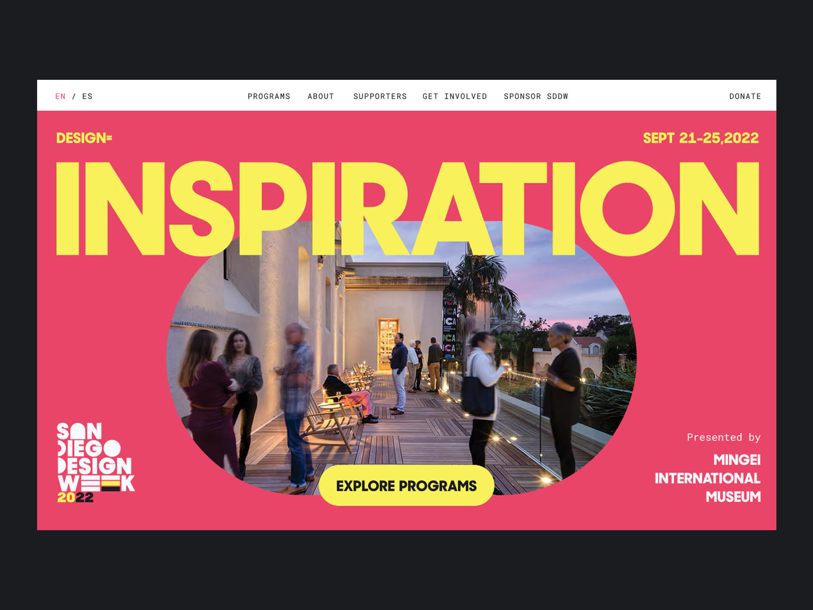 The San Diego Design Week website homepage, designed by Raygun, invites audiences to explore programs during the festival.