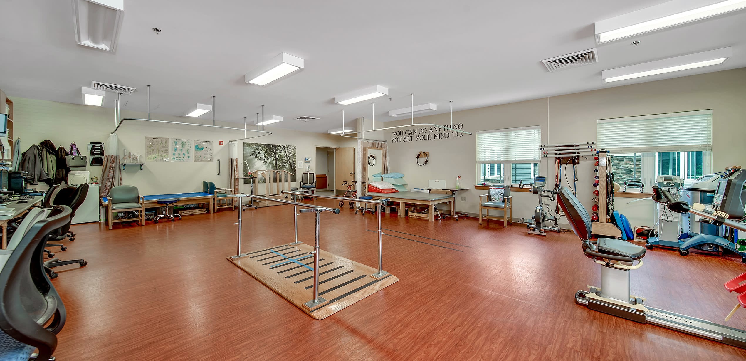 Rehab therapy gym at Fair Oaks Health Care Center