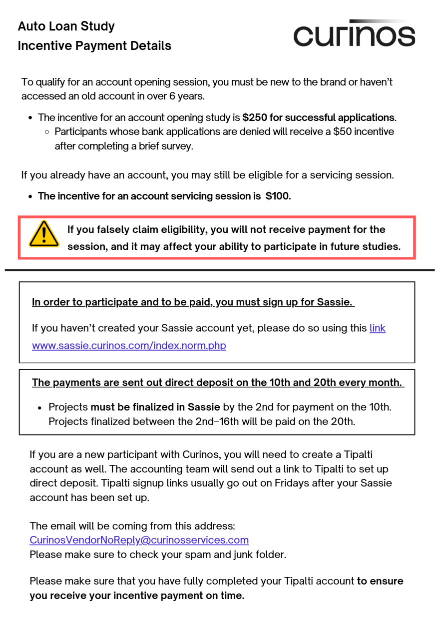 Auto Study Incentive Details