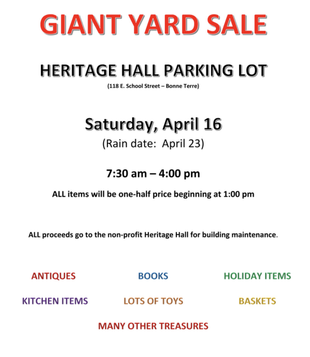 Heritage Hall Yard Sale default Bonne Terre Chamber of Commerce