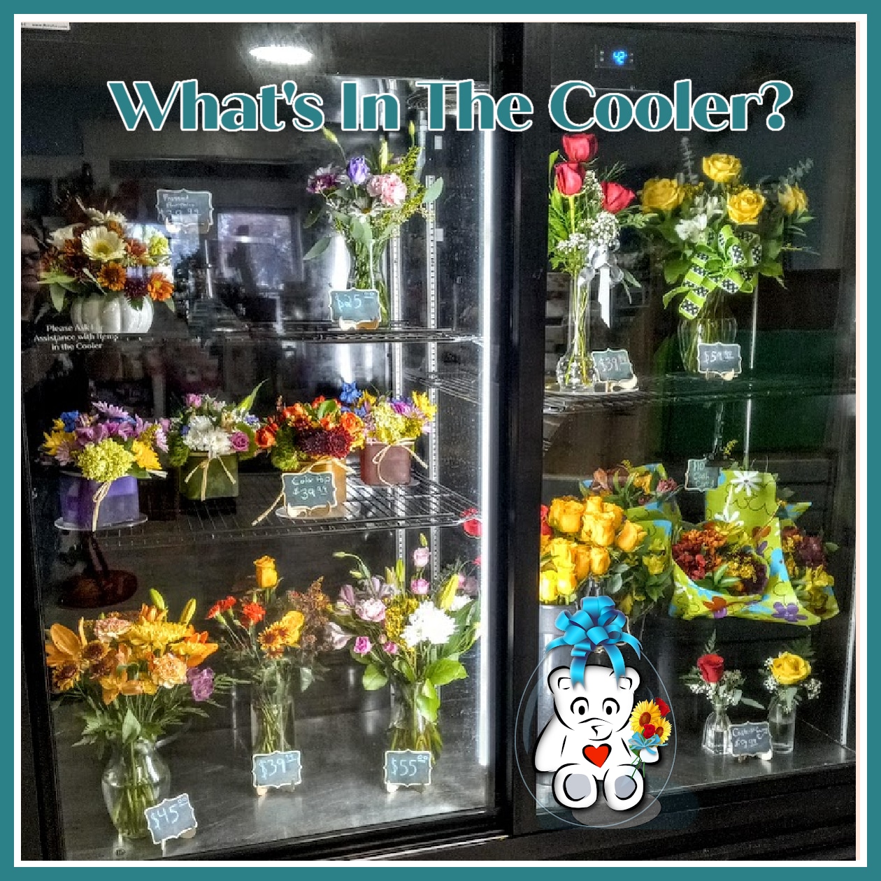 Flower arrangements in the cooler