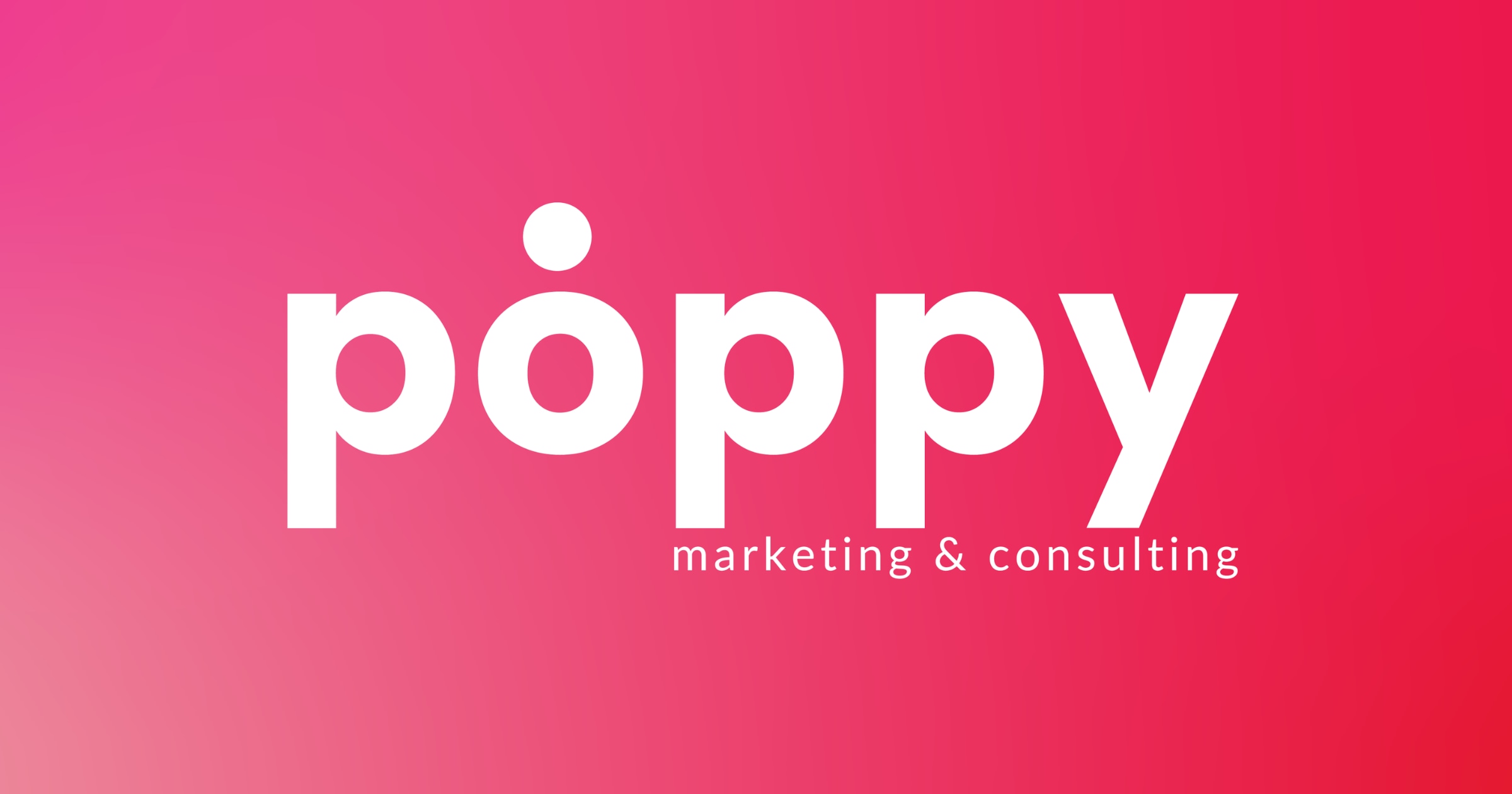 A Poppy Marketing and Consulting logo with a pink gradient background