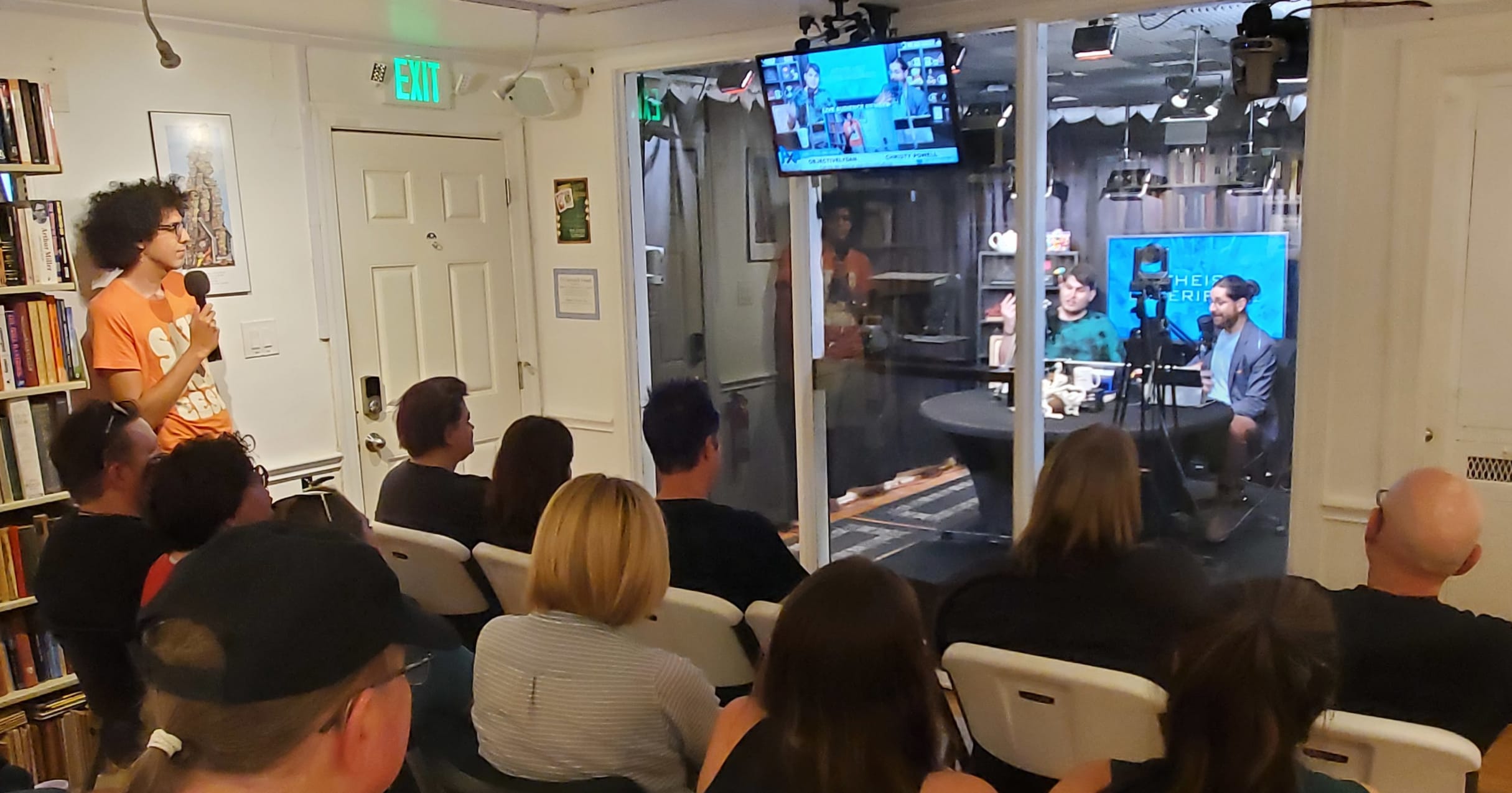 live studio audience at the freethought library