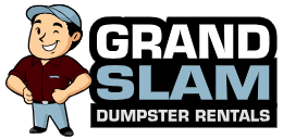 Grand Slam Dumpster Rentals roll-off dumpster at a construction site for residential and commercial waste removal.