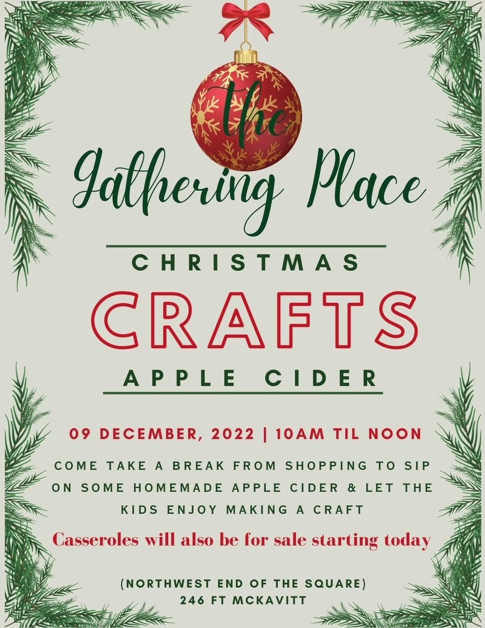 Christmas Crafts & Apple Cider The Gathering Place Mason County