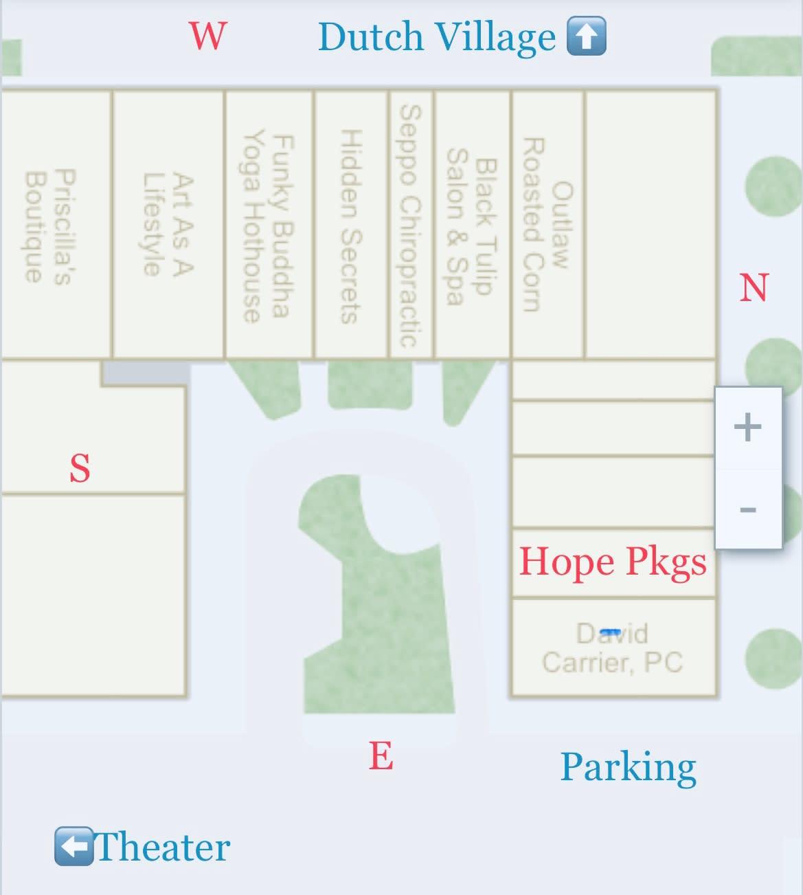 You'll find Hope Pkgs located in Suite 20, just west of David Carrier.