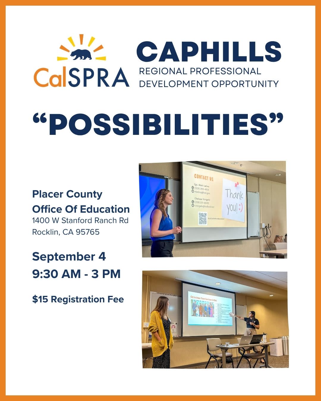 Graphic of event details for the Caphills Regional Professional Development Opportunity