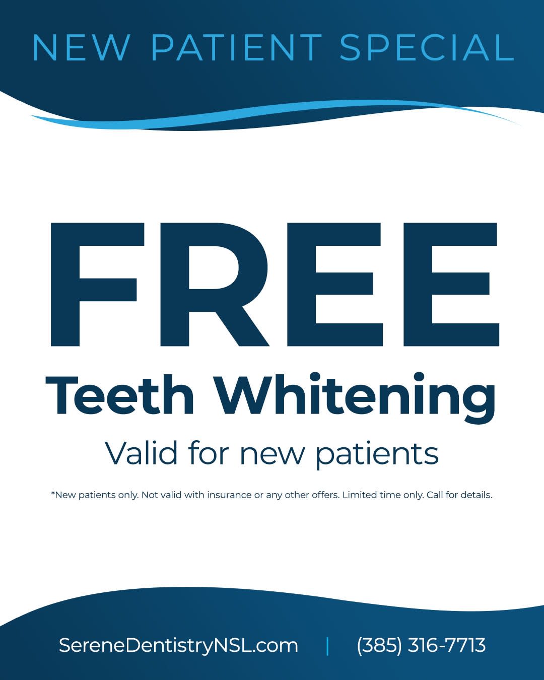Free teeth whitening for new patients.