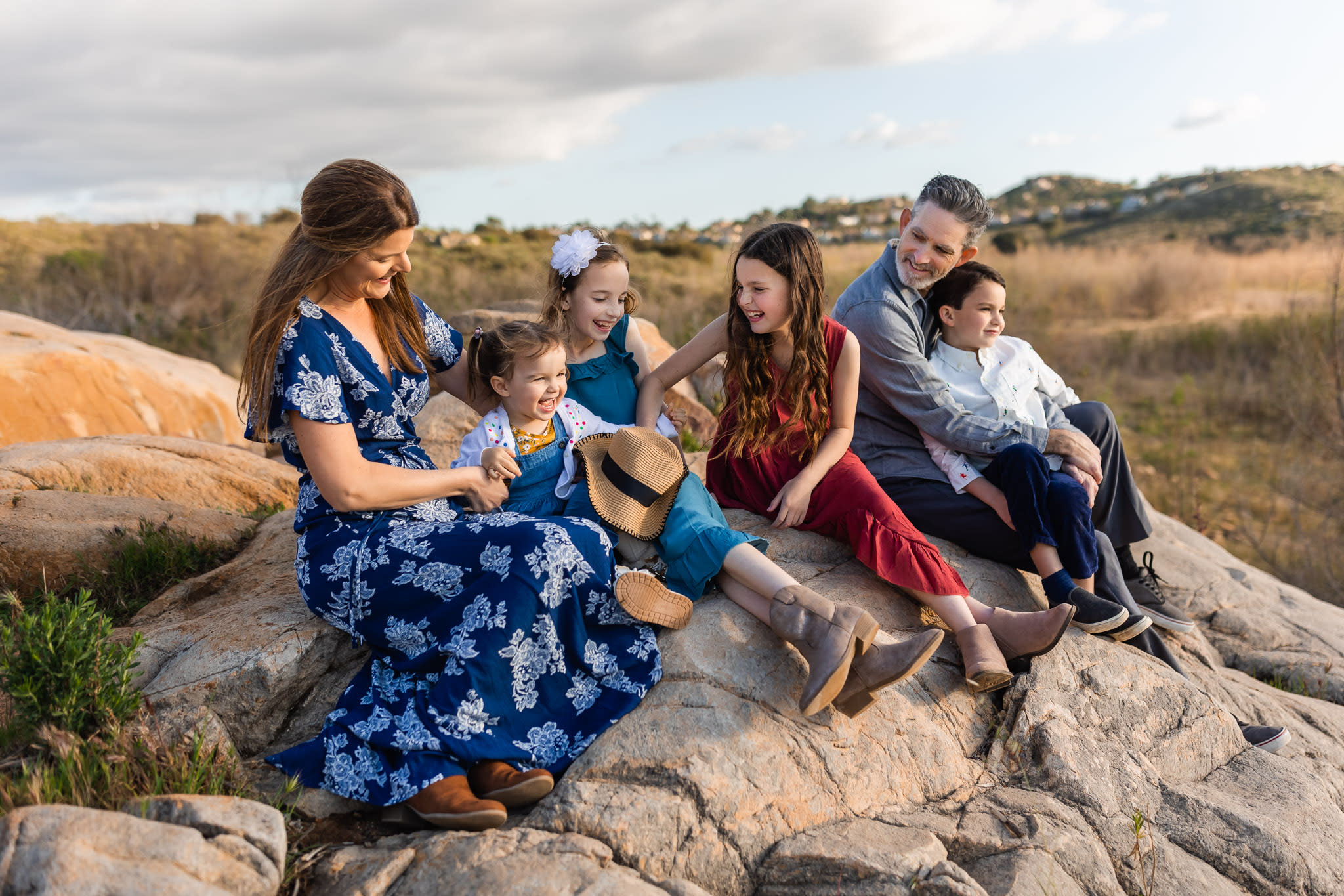 Family of six on a mountain top