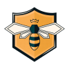 BE3Designs logo, featuring an emblem of a bee on a shield.