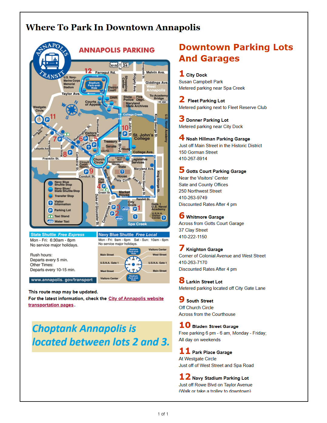The Choptank Annapolis Parking Info