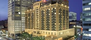 Night-time photo of Harrisburg Hilton