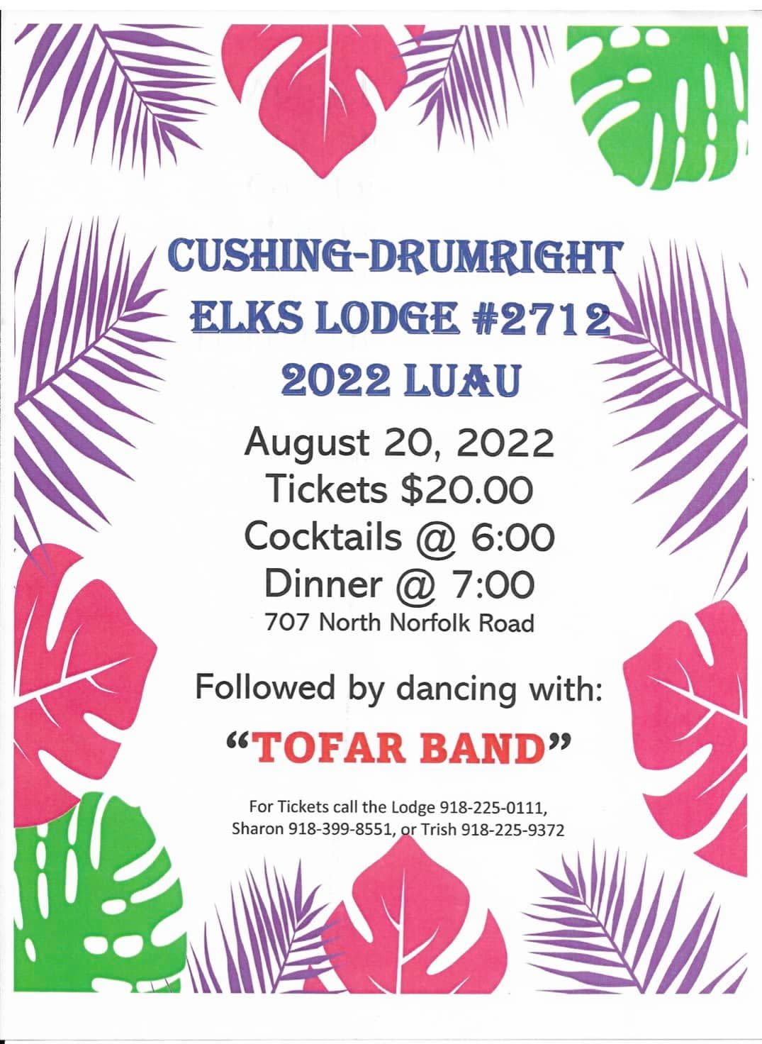 Cushing Drumright Elks Lodge Luau Poster Image