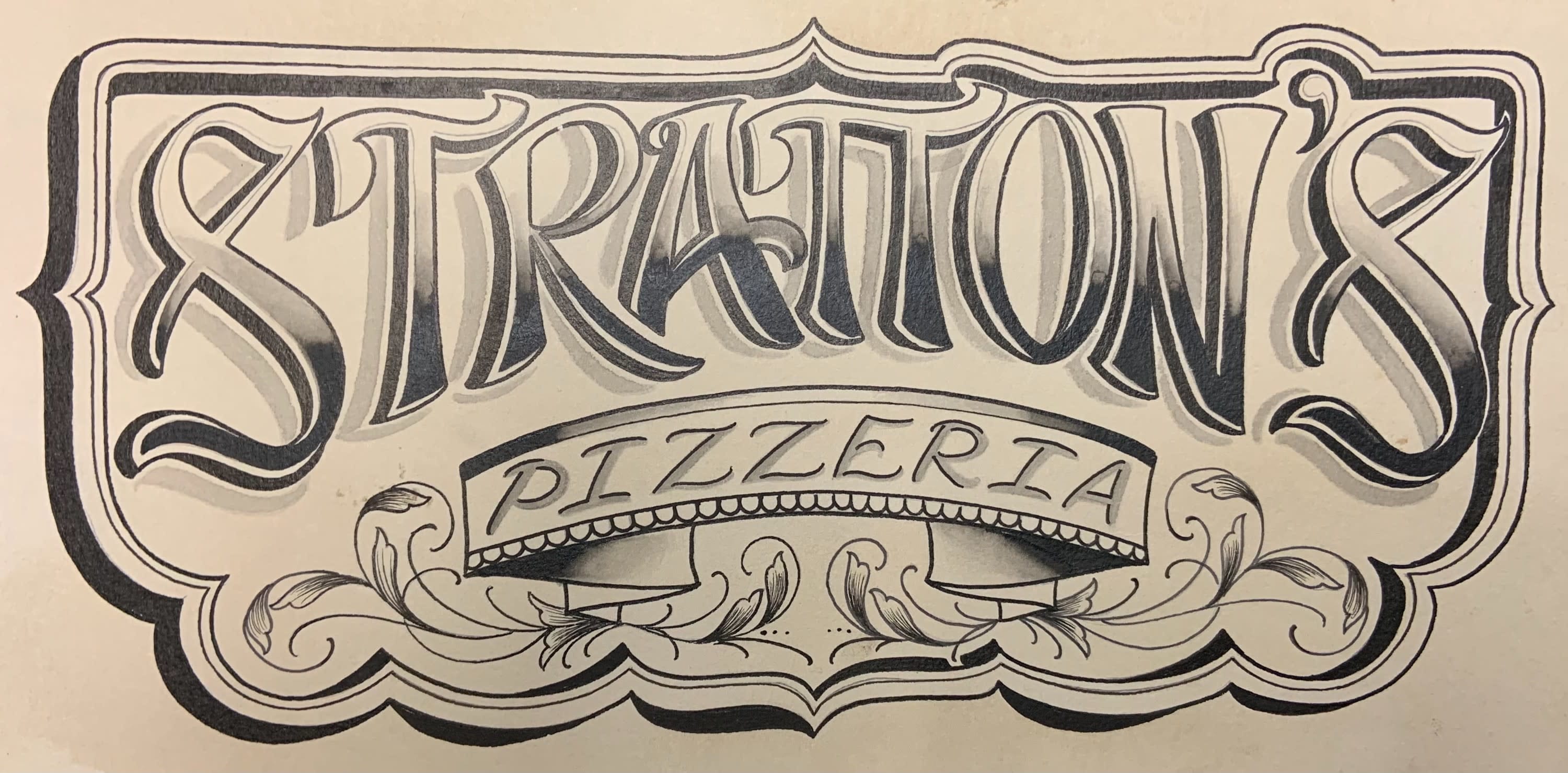 Stratton's Pizza logo "Stratton's Pizzeria"