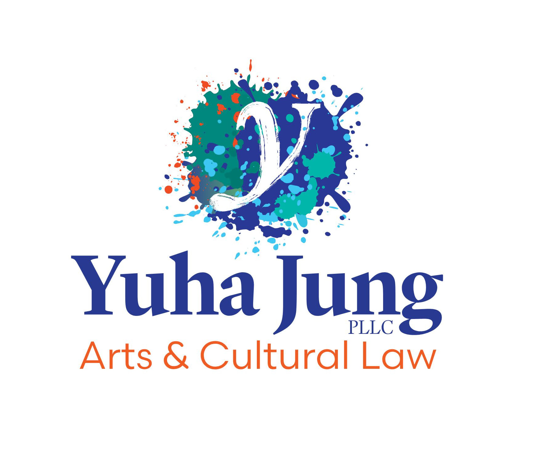 Yuha Jung PLLC Arts & Cultural Law logo with stylized ‘y’ in a multicolored paint-splatter design.