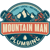 Logo for Mountain Man Plumbing featuring a mountain range and the tagline Strong, Local, Reliable.