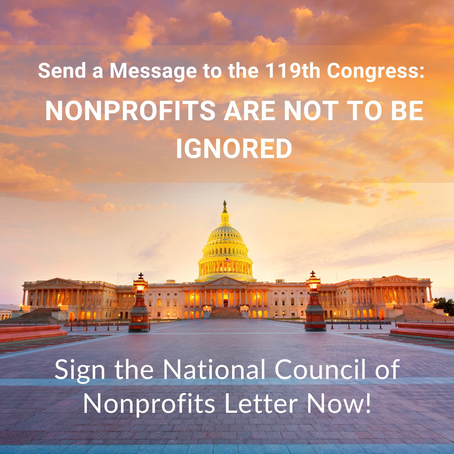 US Capitol with call for nonprofits to sign letter from the National Council of Nonprofits