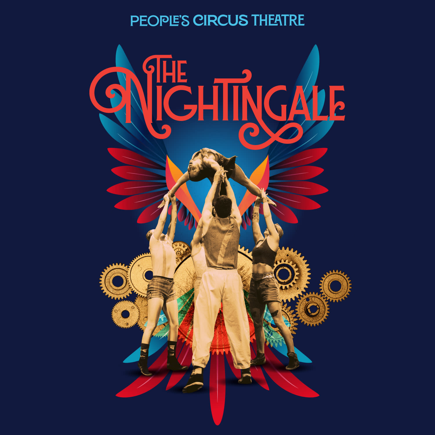 An aerialist that represents the Nightingale is in a cage.