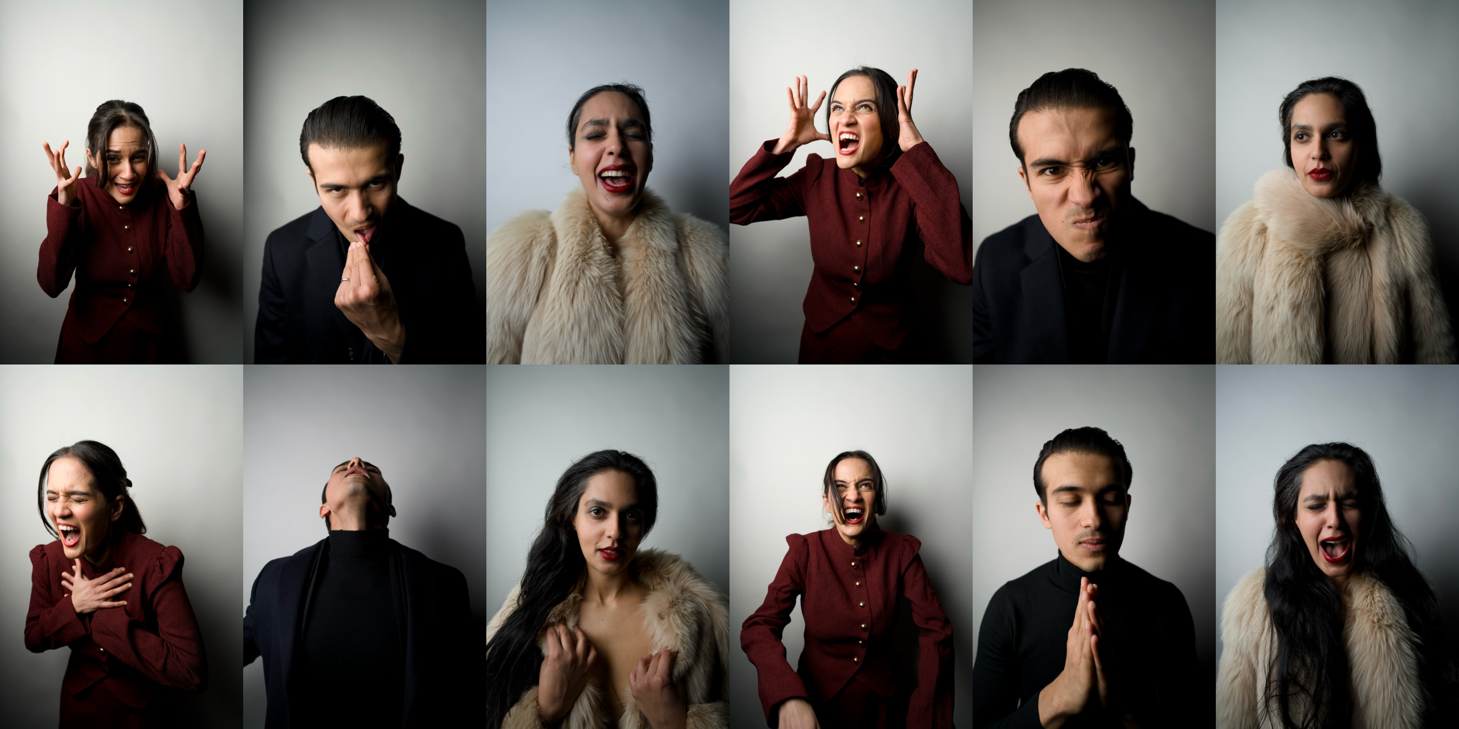 Eight characters from the show making emotional expressions.