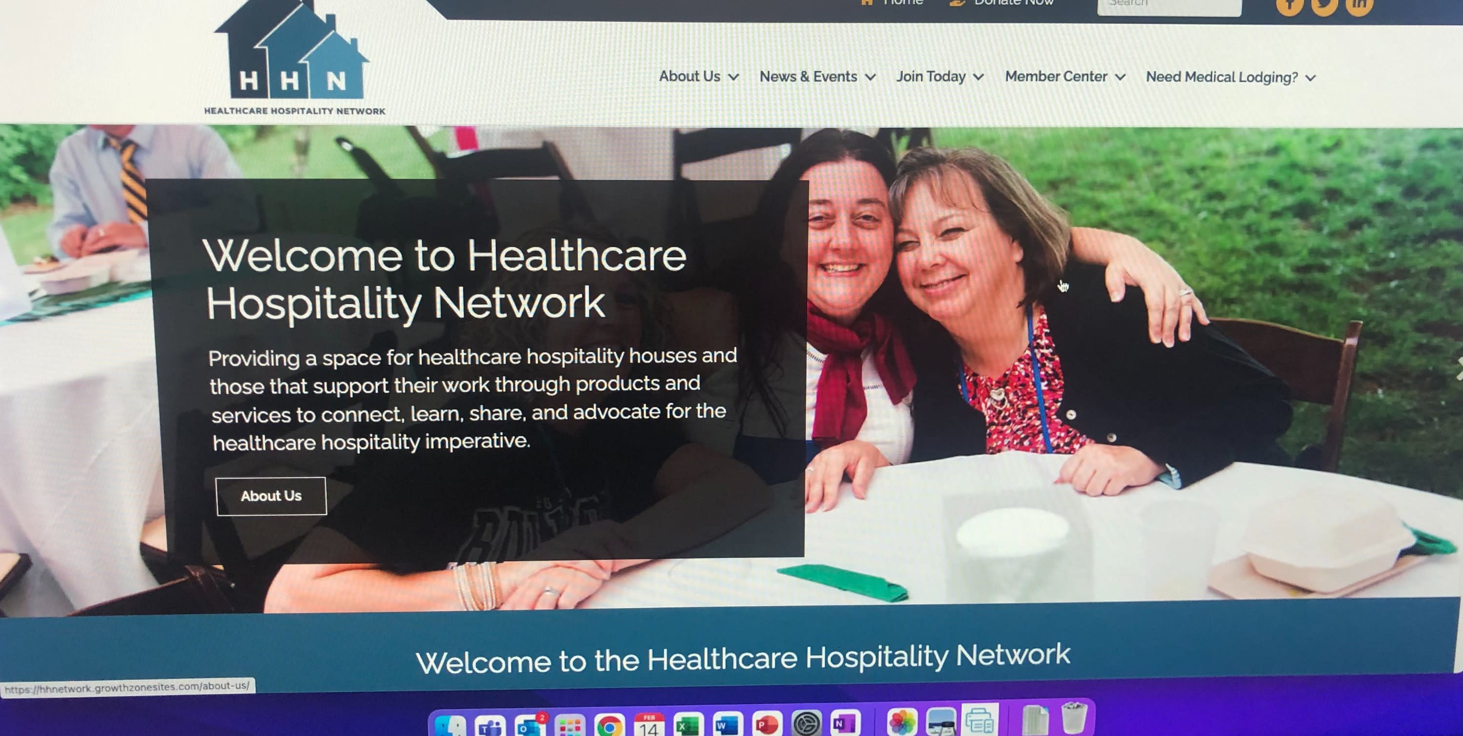 Photo of website home page "Welcome to Healthcare Hospitality Network"