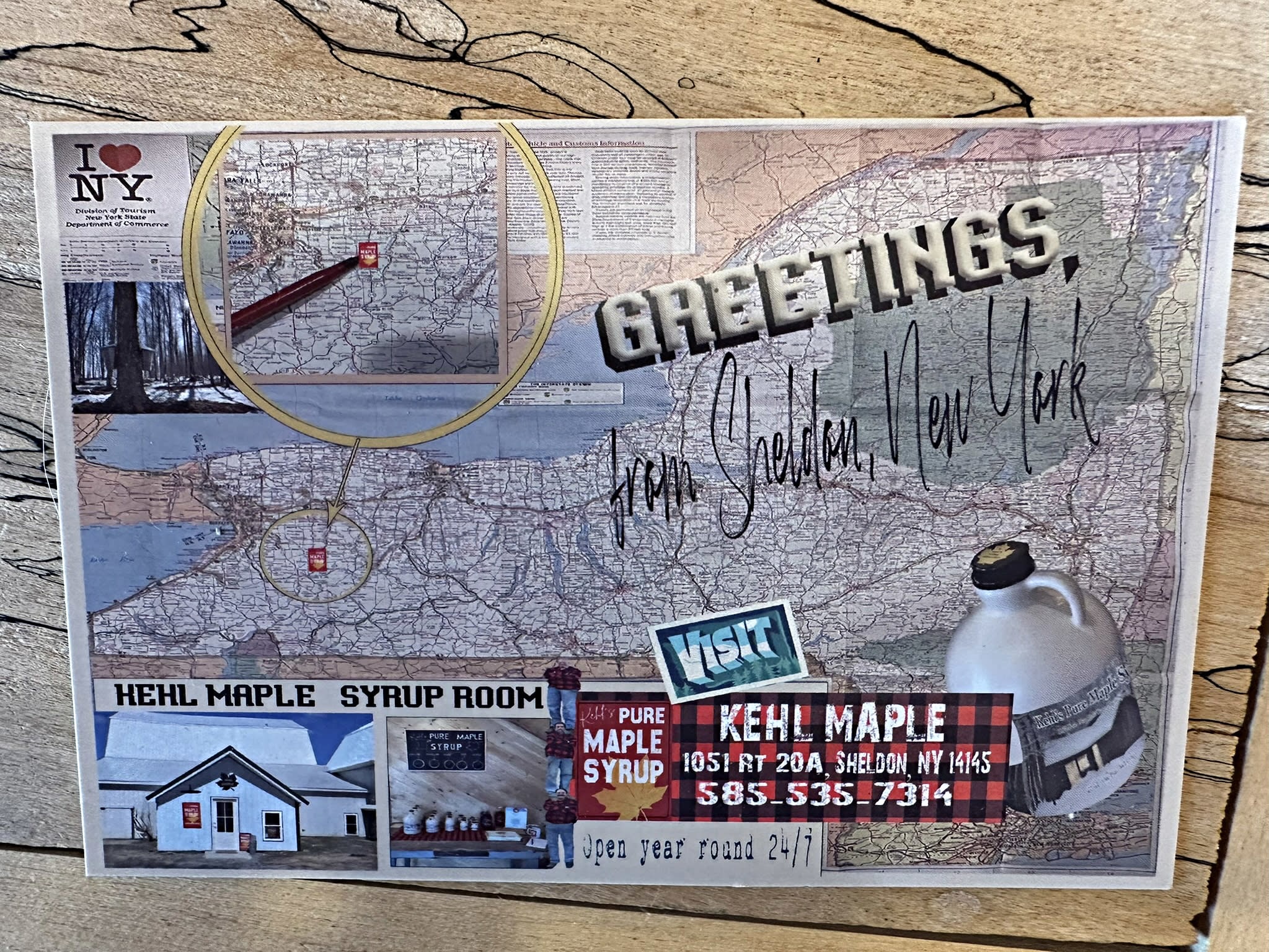 Photo of a paper map with Kehl Maple's location in Sheldon New York.