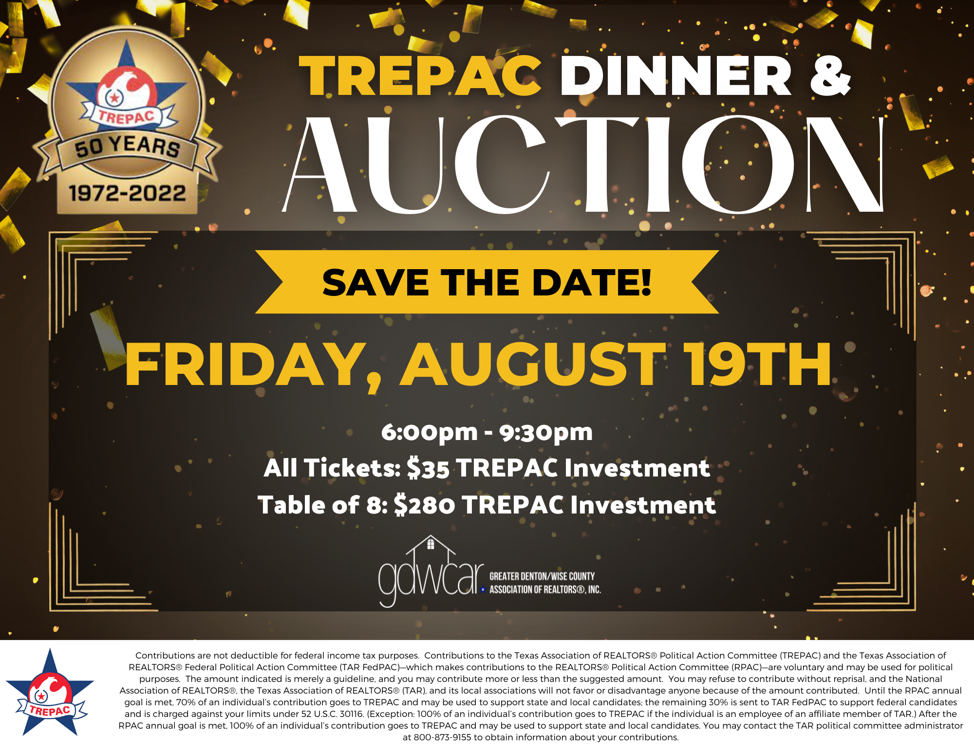 TREPAC Auction - Friday, August 19th 6:00pm - 9:30pm