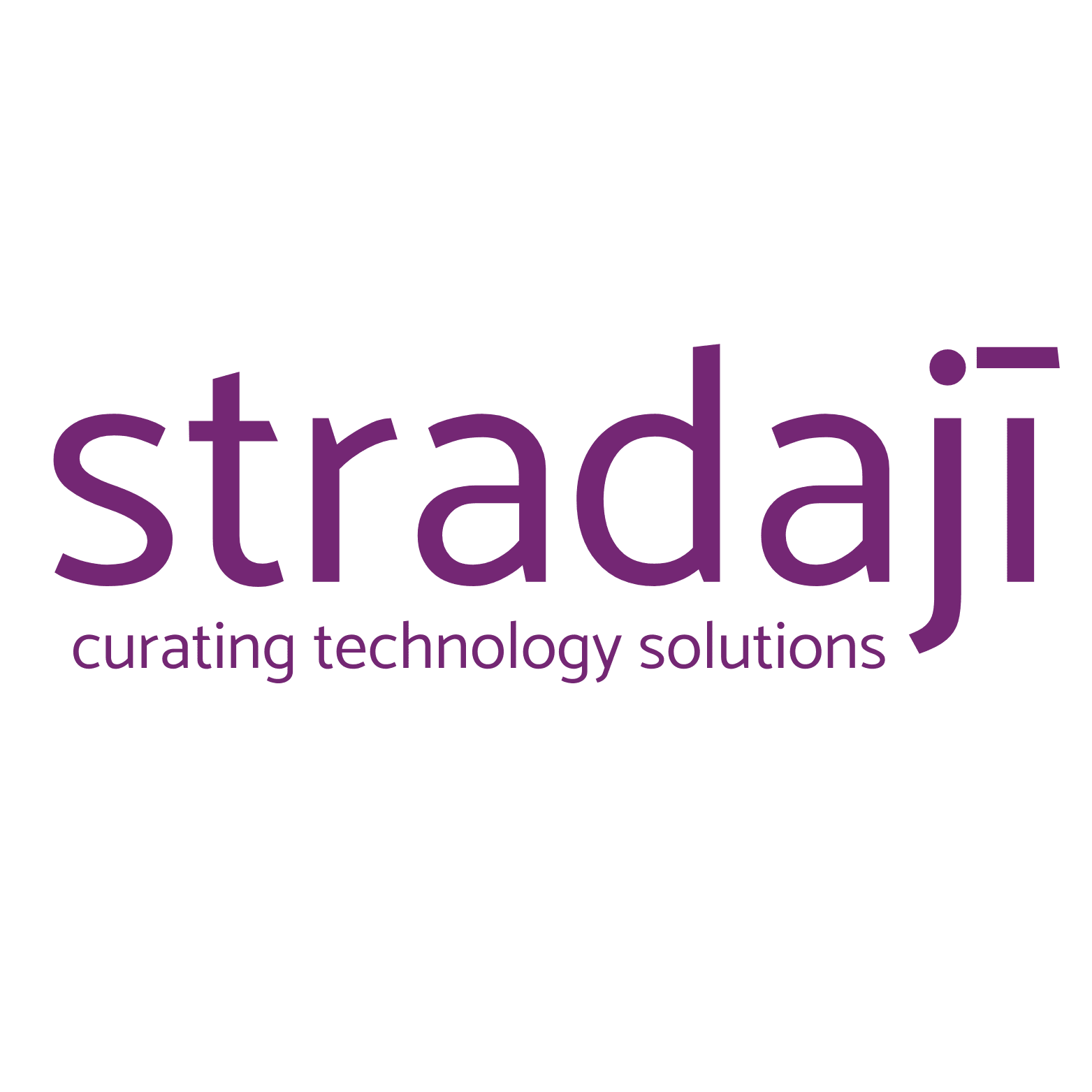 Purple logo of collaborative technologists with text, "stradaji - curating technology solutions"
