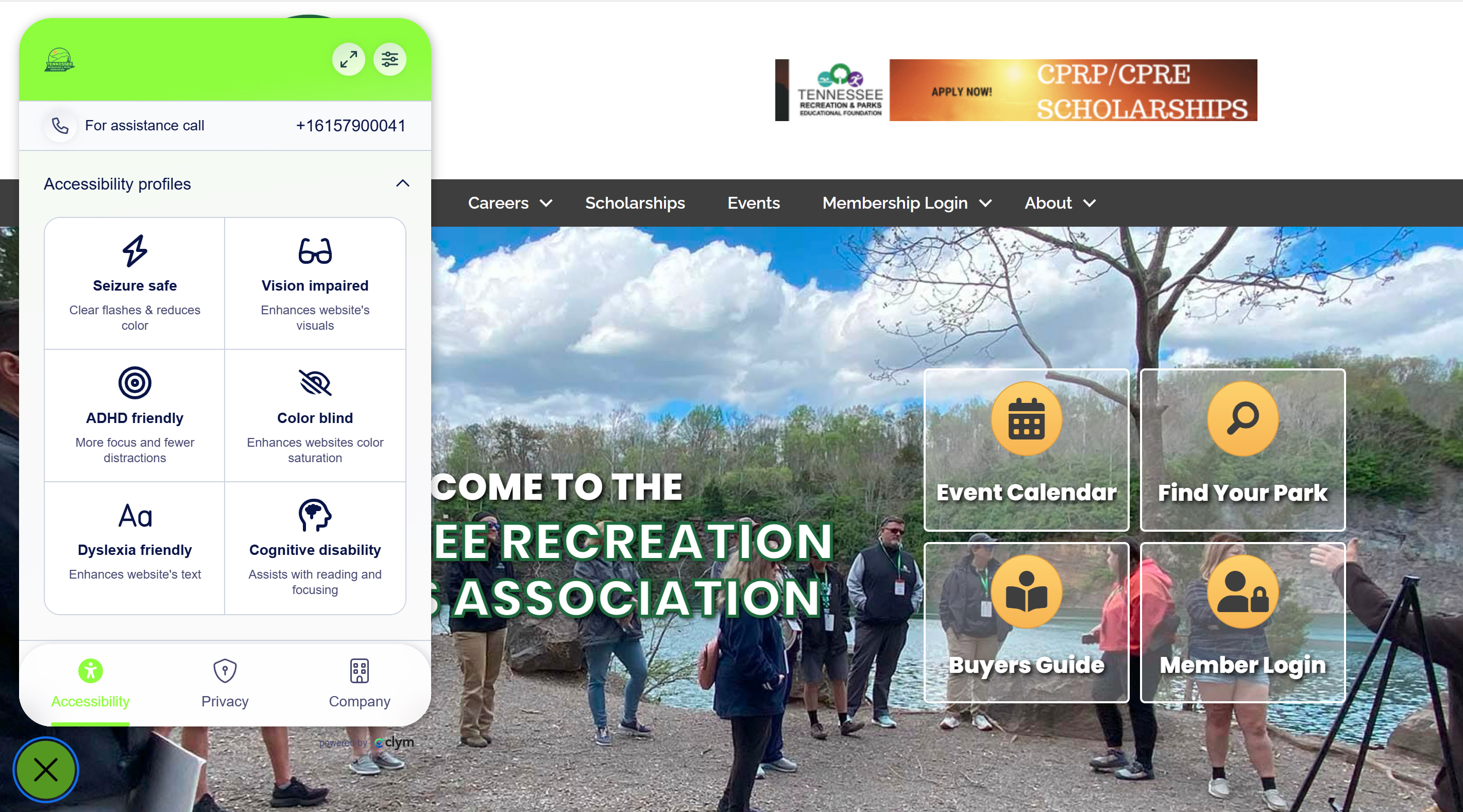 screen shot of the TRPA website with the Clym software open