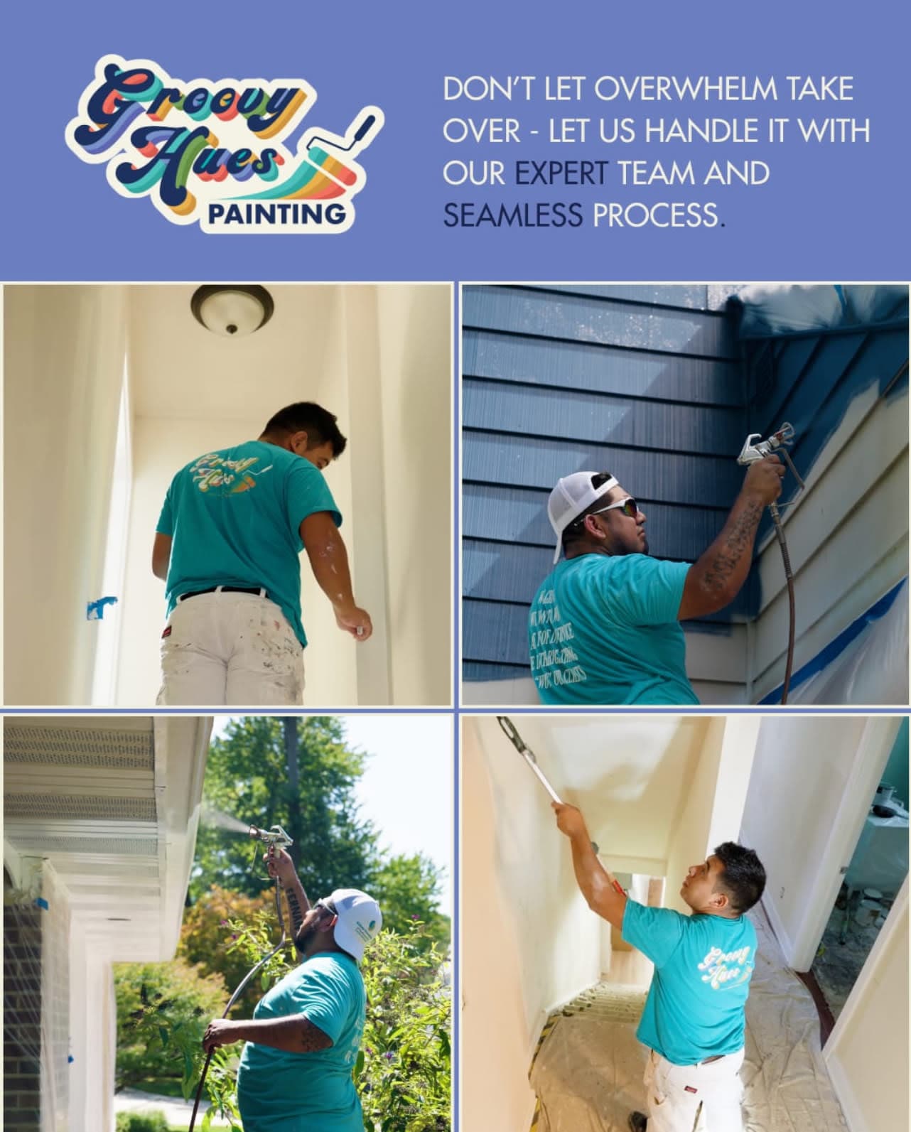 professional painters from Groovy Hues Paint by Kissimmee working on a residential painting project in Central Florida.”