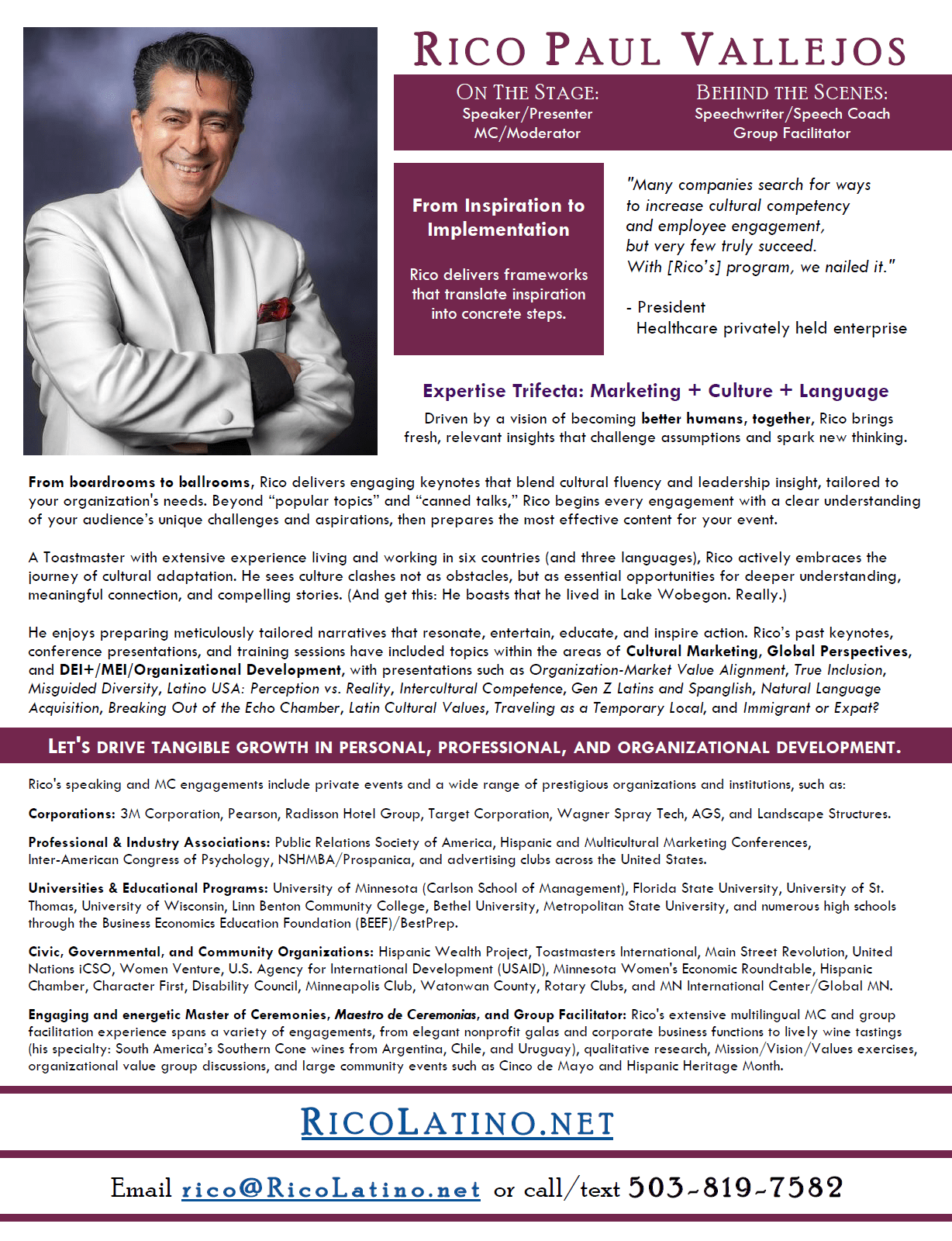 Rico's Speaker One Sheet