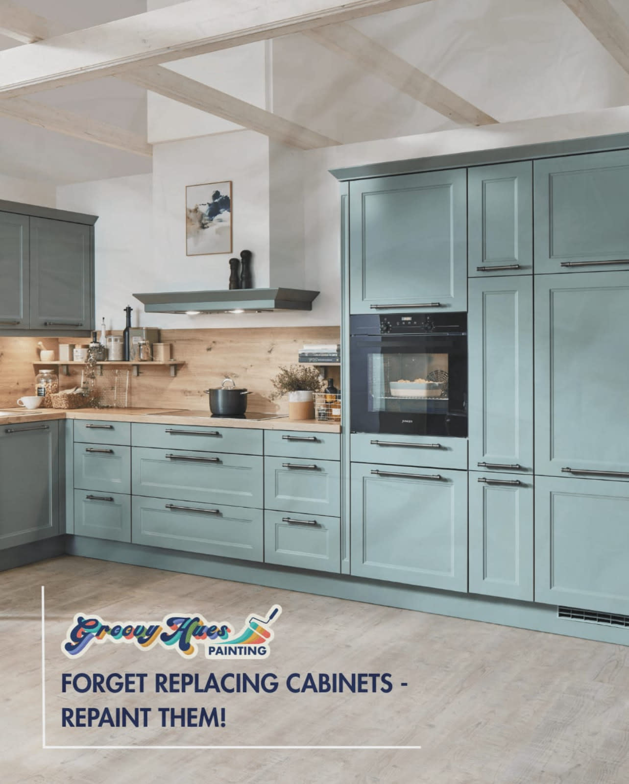 “Beautifully painted kitchen by Groovy Hues Paint by Kissimmee, showcasing a clean, modern finish in Central Florida.”